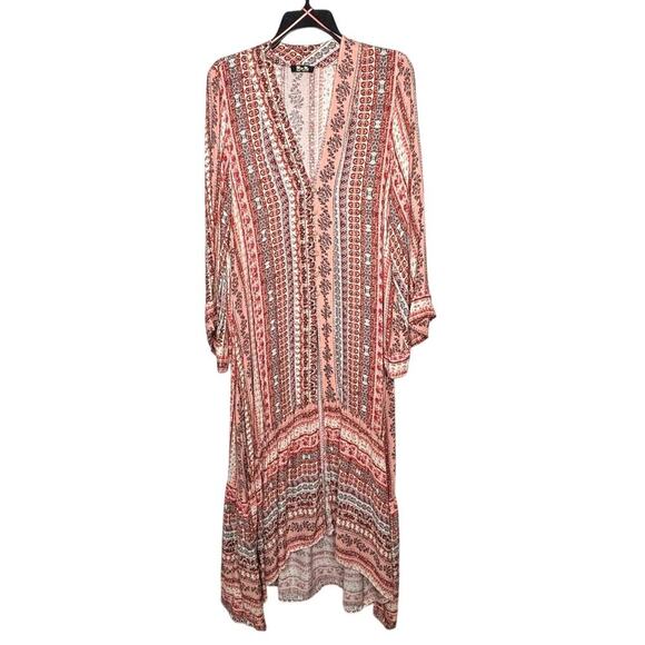 Miss Me Long Vintage Style Pattern Duster Maxi Boho Kimono Size Medium - Picture 1 of 11